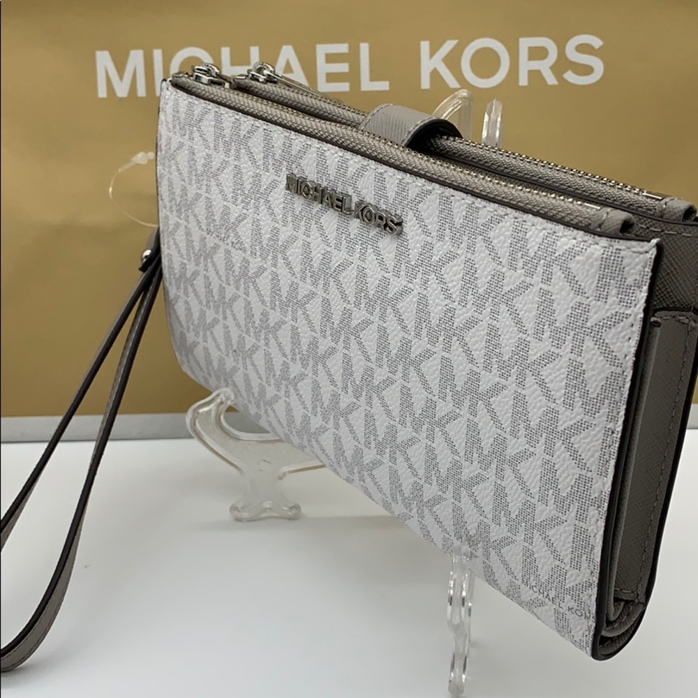 MICHAEL KORS LG DOUBLE ZIP wristlet BRT WHITE - Picture 4 of 16